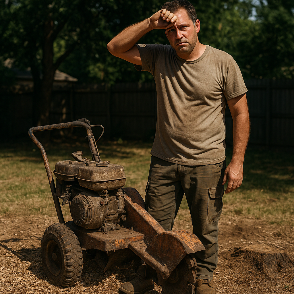 Exasperated man with Stump Grinder
